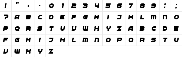 Neighbor Bold Italic  glyph index
