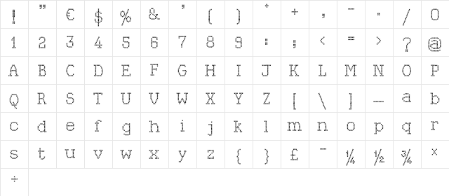 Kingthings Xstitch Regular  glyph index