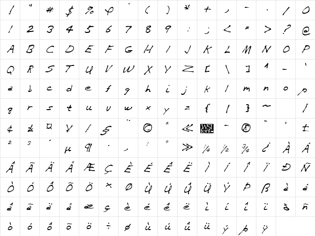 WilsonsHand Regular  glyph index