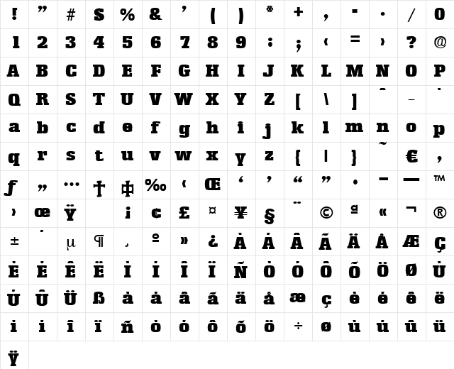 Enschede-Heavy Regular  glyph index