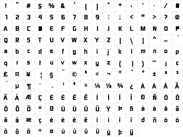 DigitalSansEF Regular  glyph index