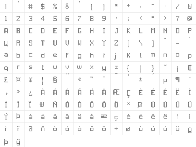 JD LED7 Regular  glyph index