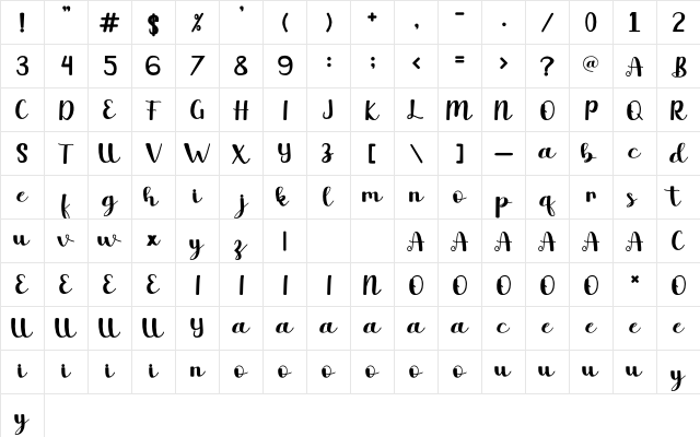 Yume Regular  glyph index