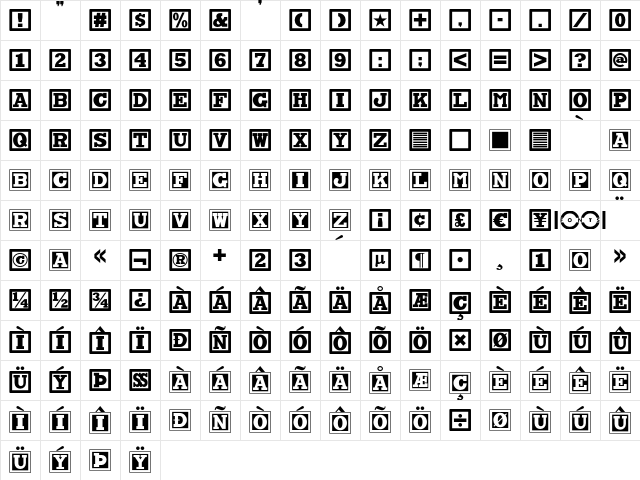 Chock A Block NF Regular  glyph index