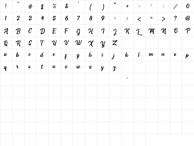 Catalunya demo Regular  glyph index
