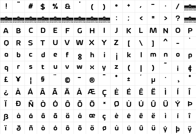 Byom Bold  glyph index