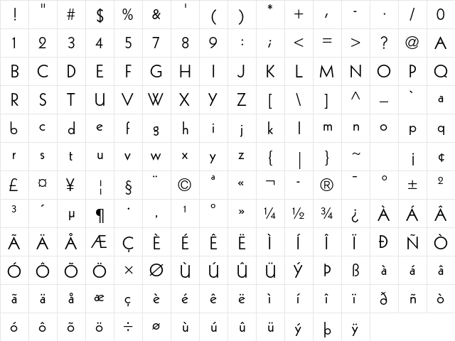 Kabel LT Std Book  glyph index