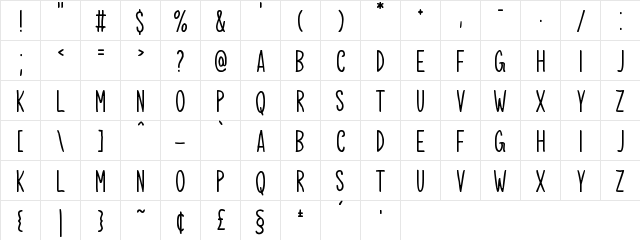 Natural Regular  glyph index