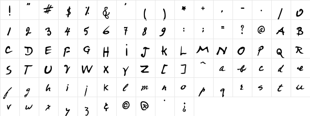 Duchamp Bold  glyph index