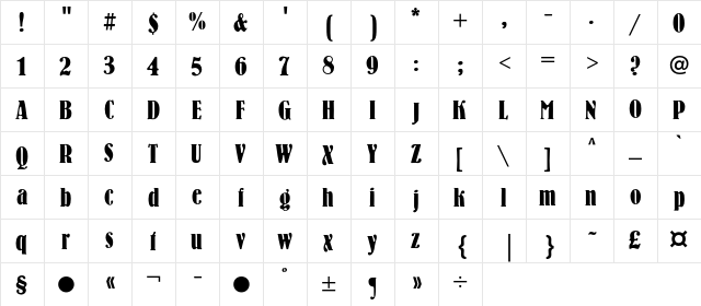 BernhardC Regular  glyph index