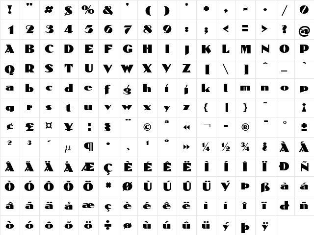 Dominon Normal  glyph index