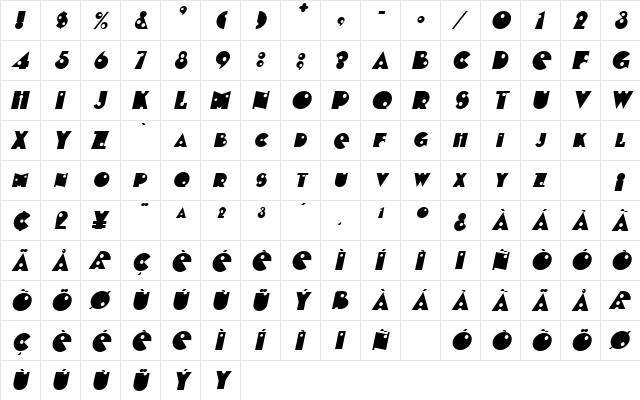 BlasterSCapsSSK BoldItalic  glyph index