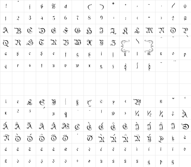 PrinzEugen Regular  glyph index