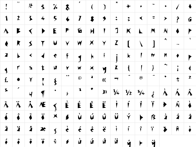 Rock Stair Regular  glyph index