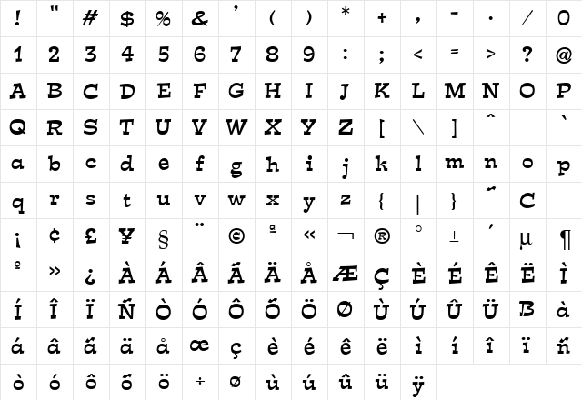 Estrella DB Regular  glyph index