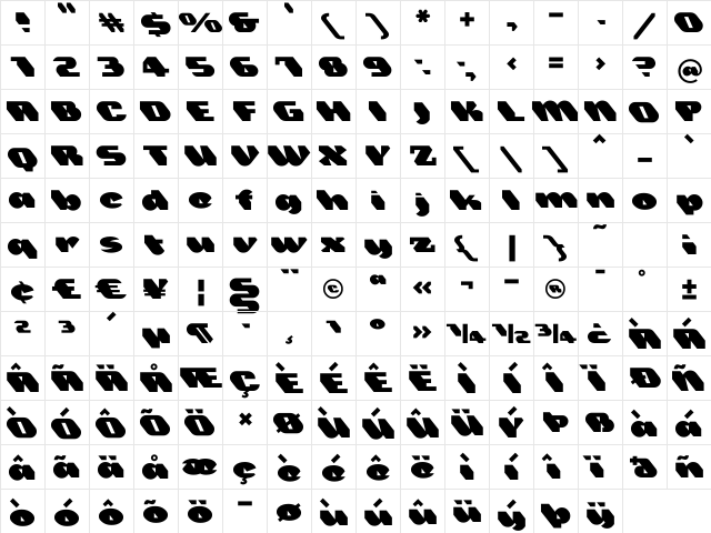 Trez Regular  glyph index