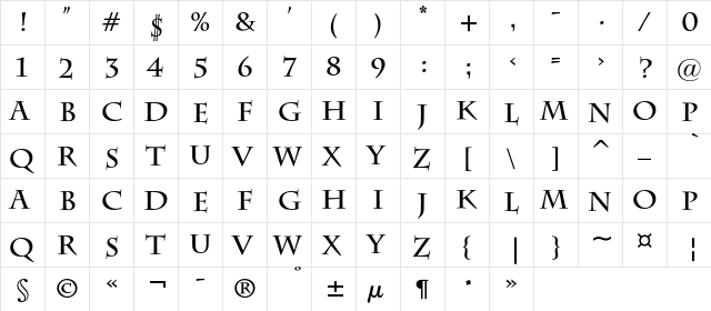 CharlotteAP Bold  glyph index