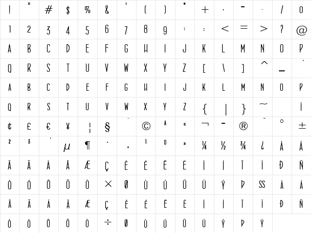 ConcursoItalian BTN Regular  glyph index
