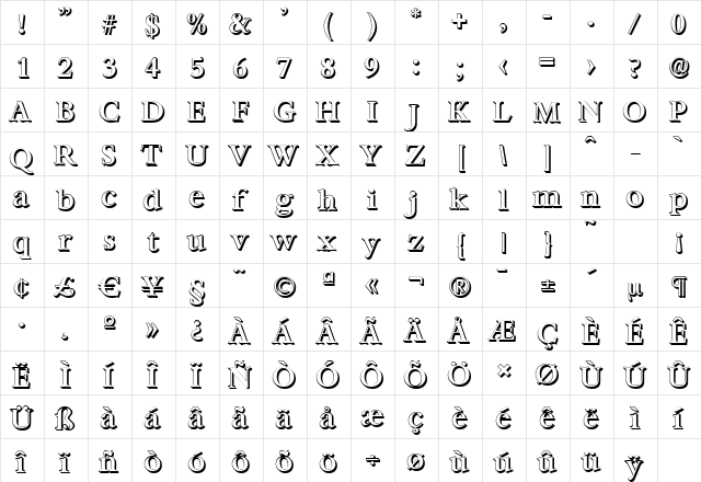 BernsteinShadow-Medium Regular  glyph index