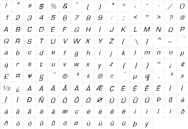 Continental-Normal Italic Regular  glyph index