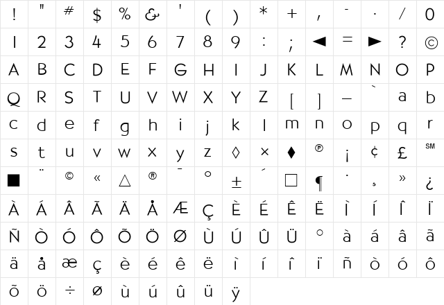 CgBernhardtLt Medium  glyph index