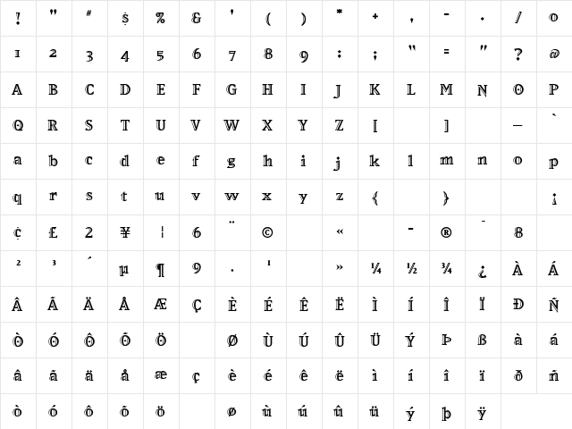 MatrixInlineExtraBold Regular  glyph index