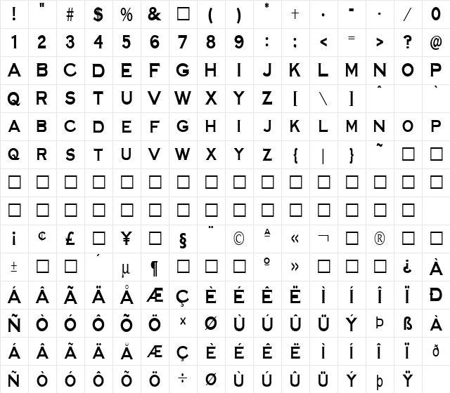 FZ ROMAN 14 COND Light  glyph index