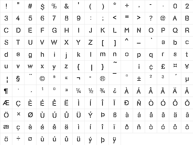 URWAccidaliaSteRouD Regular  glyph index