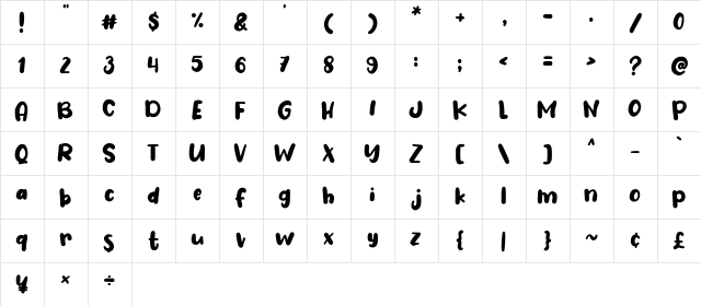 Wash Your Hand Regular  glyph index
