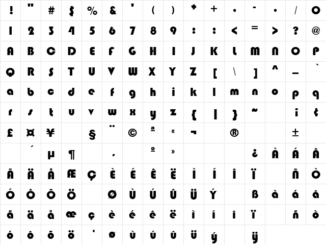 Bixlee Regular  glyph index