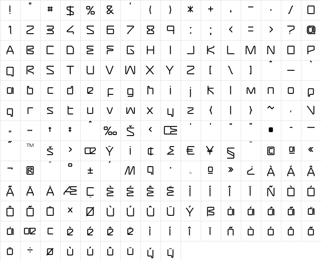 Assembler-Regular Regular  glyph index