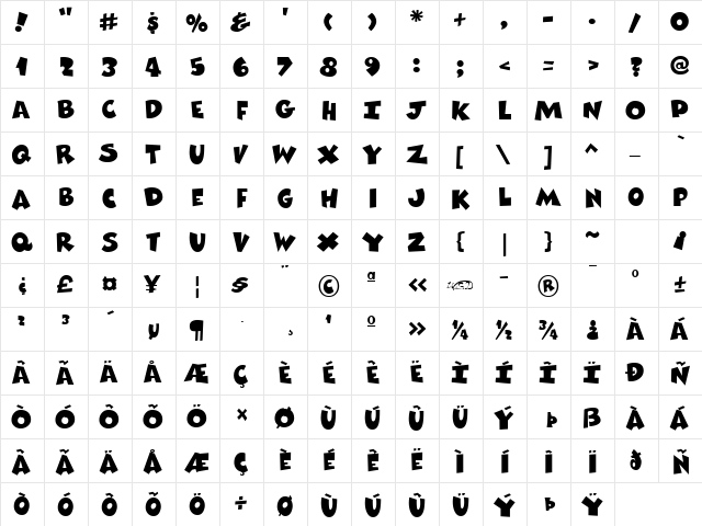 ComixHeavy normal  glyph index