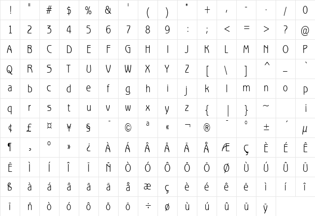 Beagle Condensed Normal  glyph index