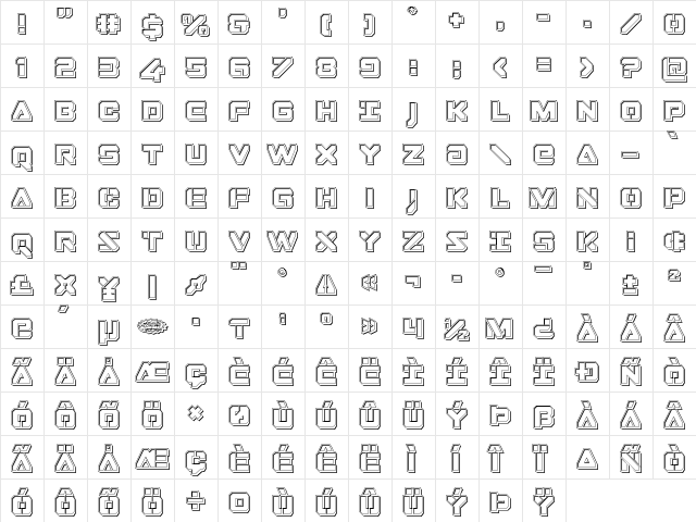 Domino Jack Engraved Regular  glyph index