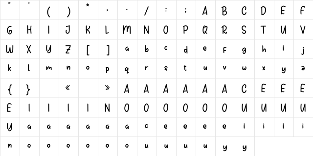 Pumkins Personal Use  glyph index