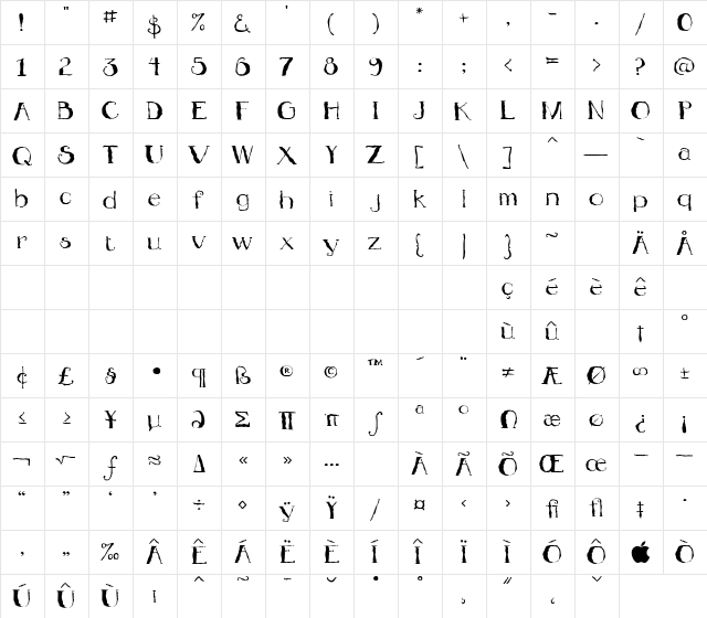 JitterbugICG Regular  glyph index