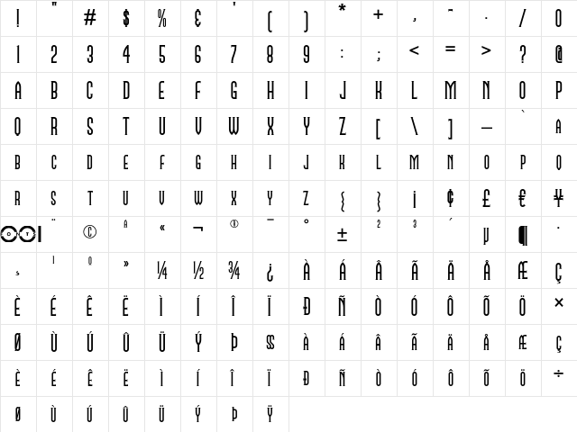 Namesake NF Regular  glyph index