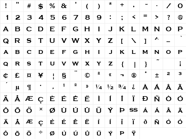 Copperplate Bold  glyph index