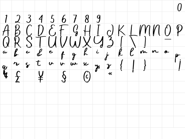 Dhecalovia Regular  glyph index