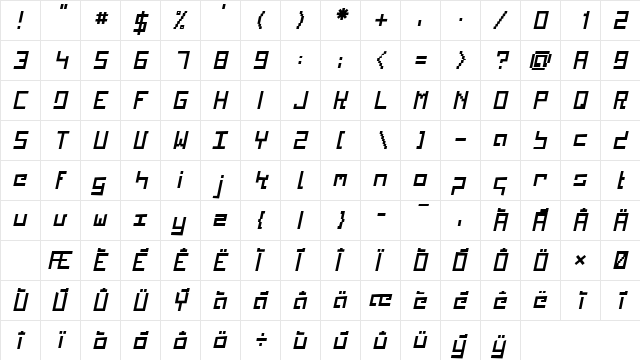 Kinkub flat Italic  glyph index