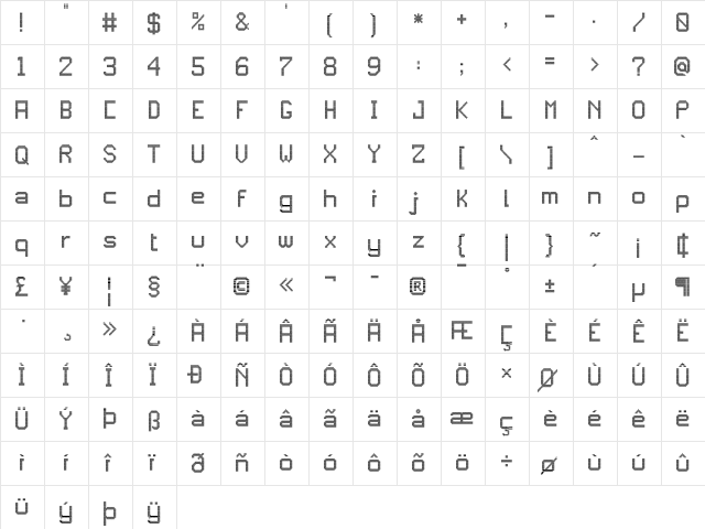 JD Bagues Regular  glyph index