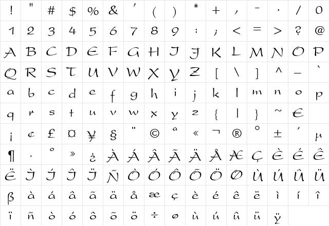 Premier Free Style DB Regular  glyph index
