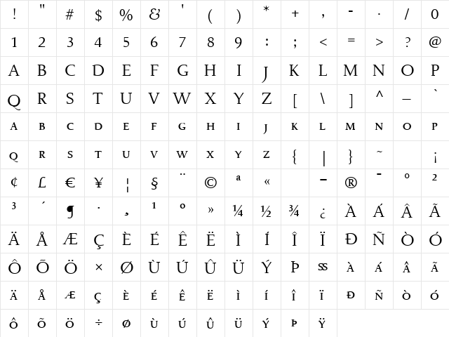 BelenSmall Caps Regular  glyph index