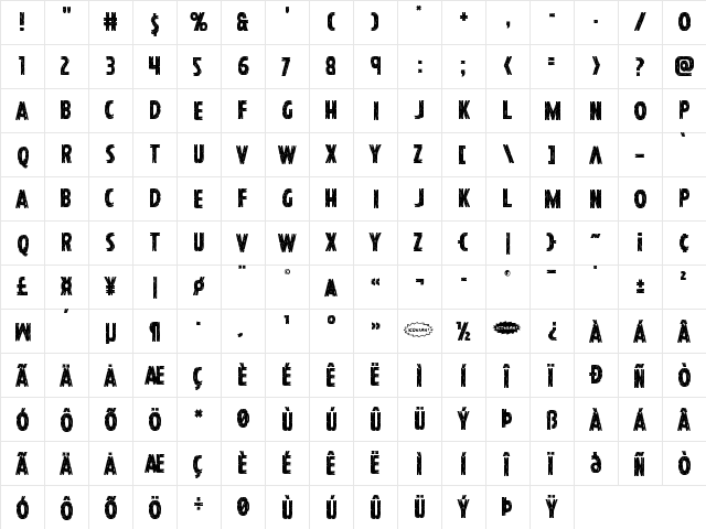 Hanging Tree Regular  glyph index