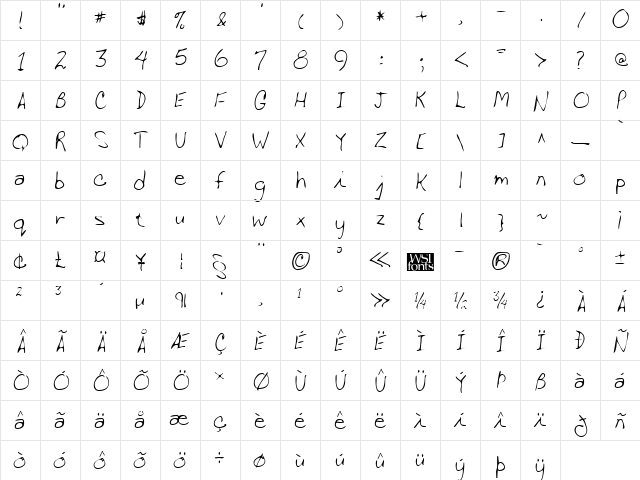 LEHN176 Regular  glyph index