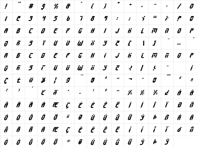 Fedyral Expanded Italic Expanded Italic  glyph index