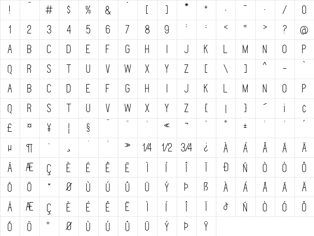 Deflagrate Light DEMO Regular  glyph index