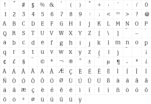 MarlonLightDB Normal  glyph index