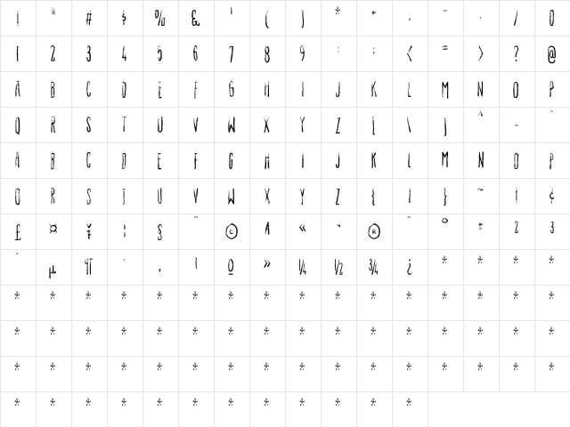 Luxurious DEMO Regular  glyph index