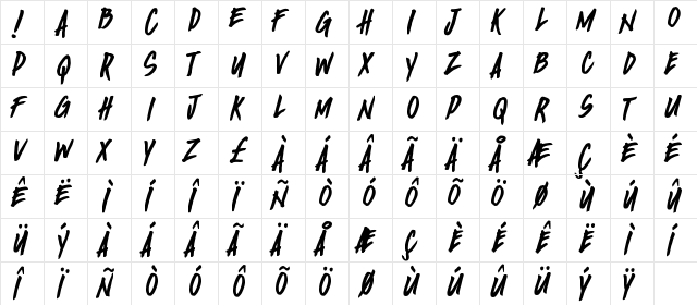 Birada! Regular  glyph index